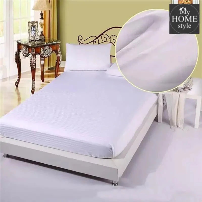 3 PCs Satin Strips Fitted Sheet with Pillow cover