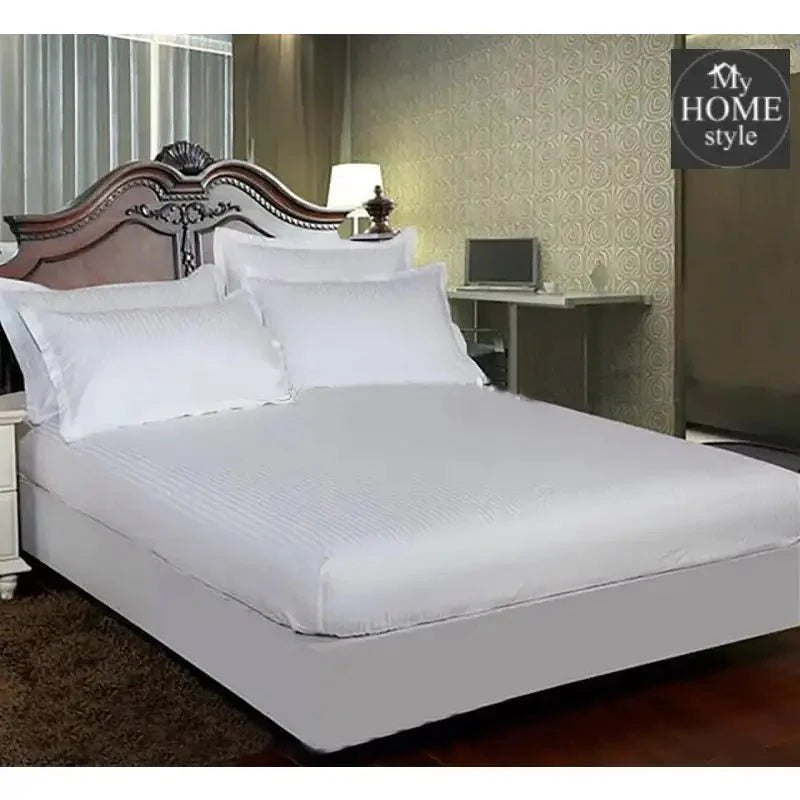 3 PCs Satin Strips Fitted Sheet with Pillow cover