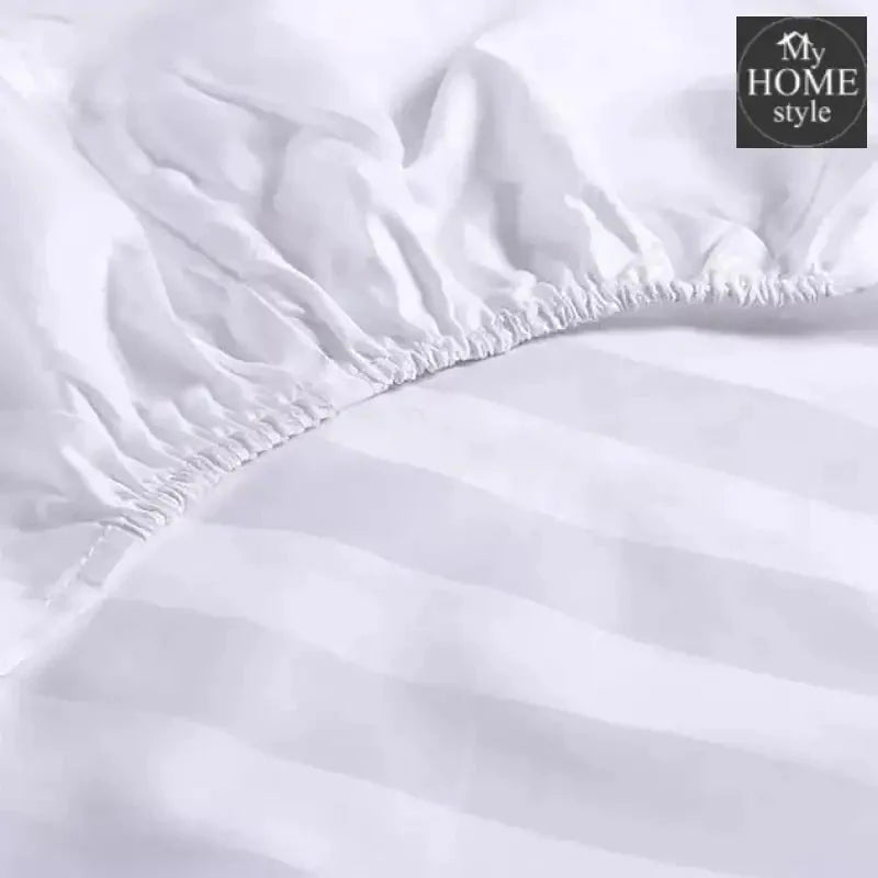 3 PCs Satin Strips Fitted Sheet with Pillow cover