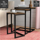 3-Piece Nesting Table Set Brown Rustic Rectangle Iron Wood Metal Finish