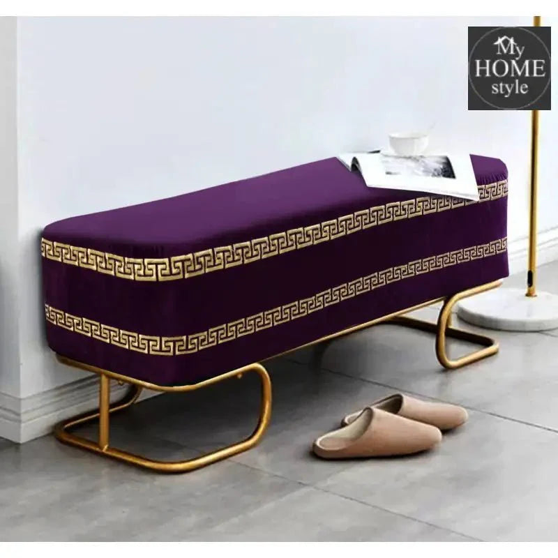 3 Seater Luxury Embroidered Wooden Stool With Steel Stand -715