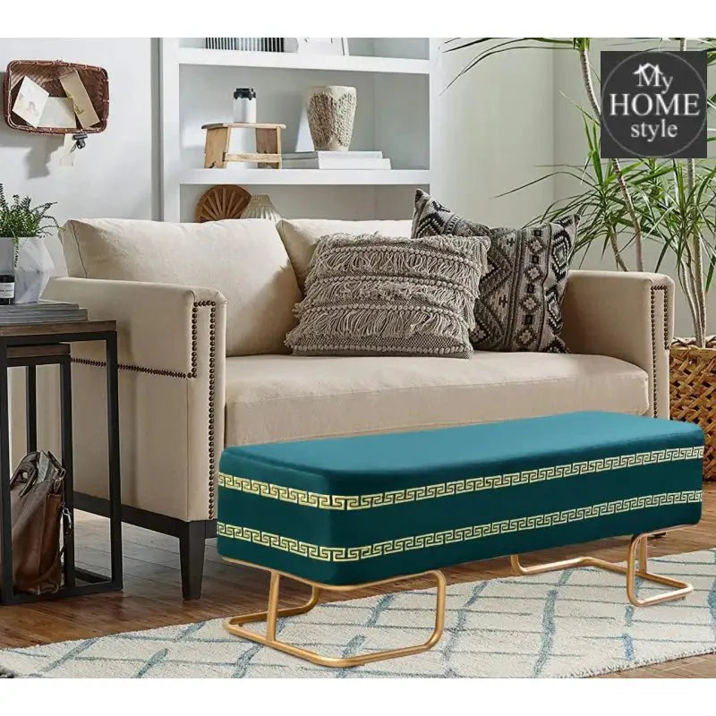 3 Seater Luxury Embroidered Wooden Stool With Steel Stand -717