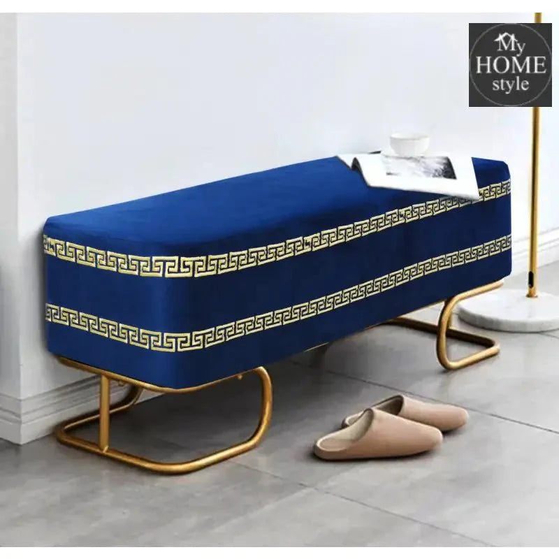3 Seater Luxury Embroidered Wooden Stool With Steel Stand -729