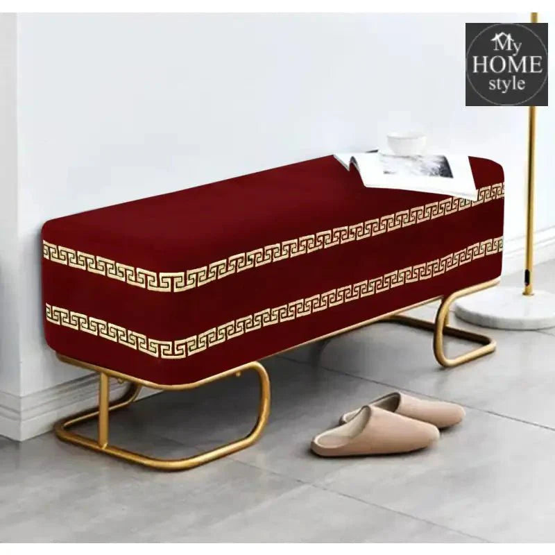 3 Seater Luxury Embroidered Wooden Stool With Steel Stand -760