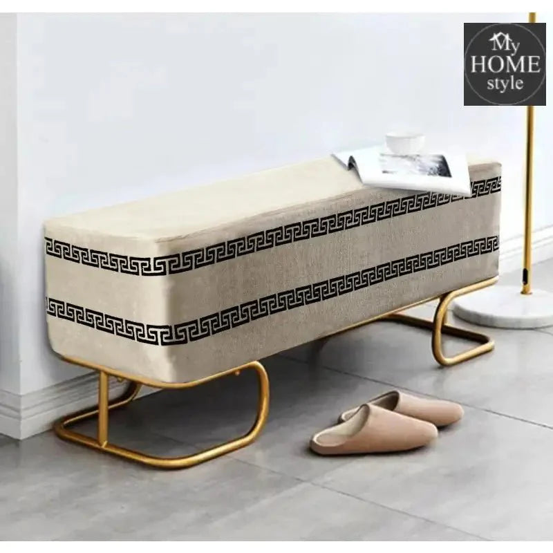 3 Seater Luxury Embroidered Wooden Stool With Steel Stand -773