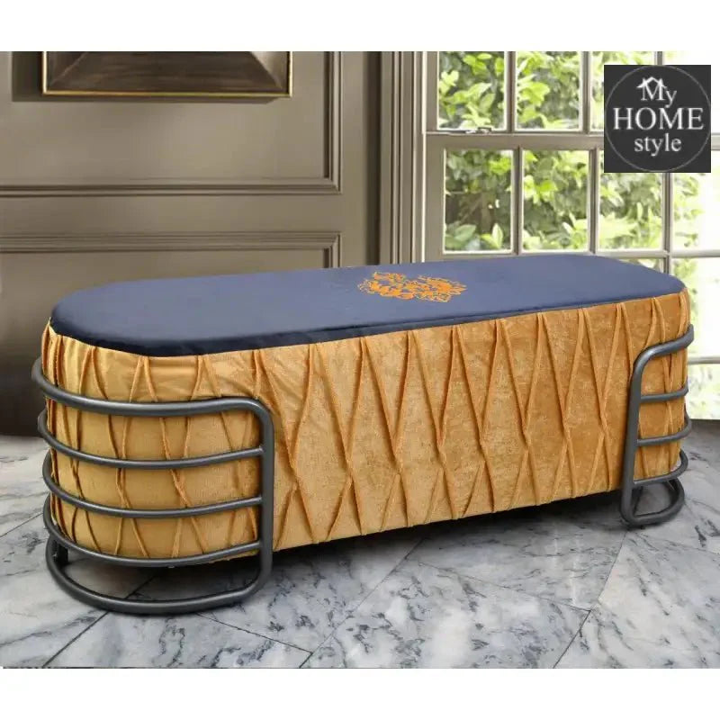 3 seater Luxury Pleated With Embroidery Stool  -1047