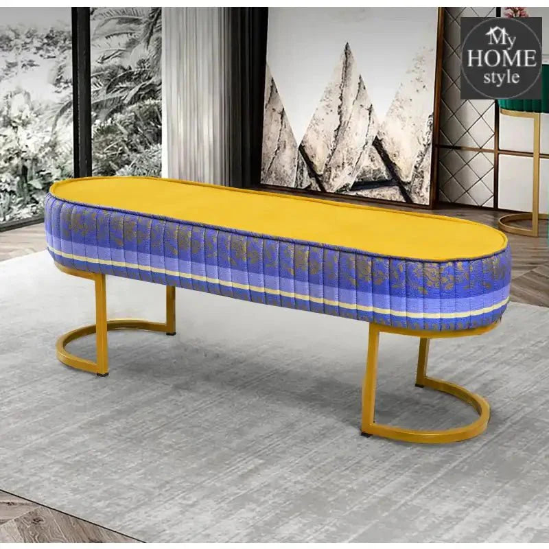 3 Seater Luxury Top Printed Velvet Stool With Steel Stand -1142
