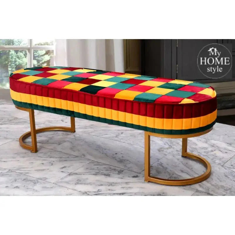 3 Seater Luxury Velvet Sindhi Stool With Steel Stand -1051