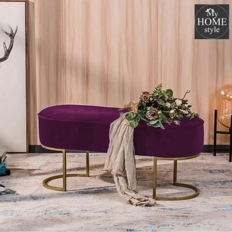 3 Seater Luxury Velvet Stool With Golden Steel Stand -1128