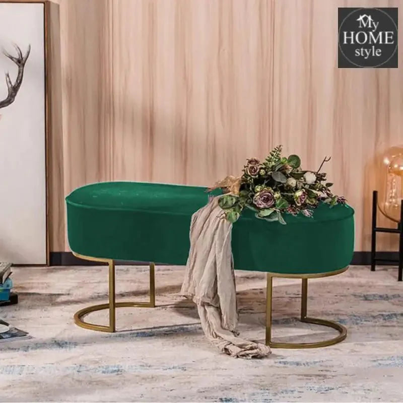 3 Seater Luxury Velvet Stool With Golden Steel Stand -1128