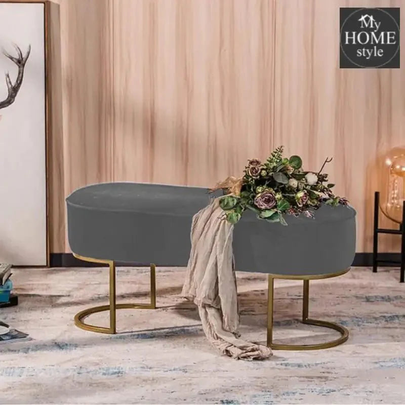 3 Seater Luxury Velvet Stool With Golden Steel Stand -1128