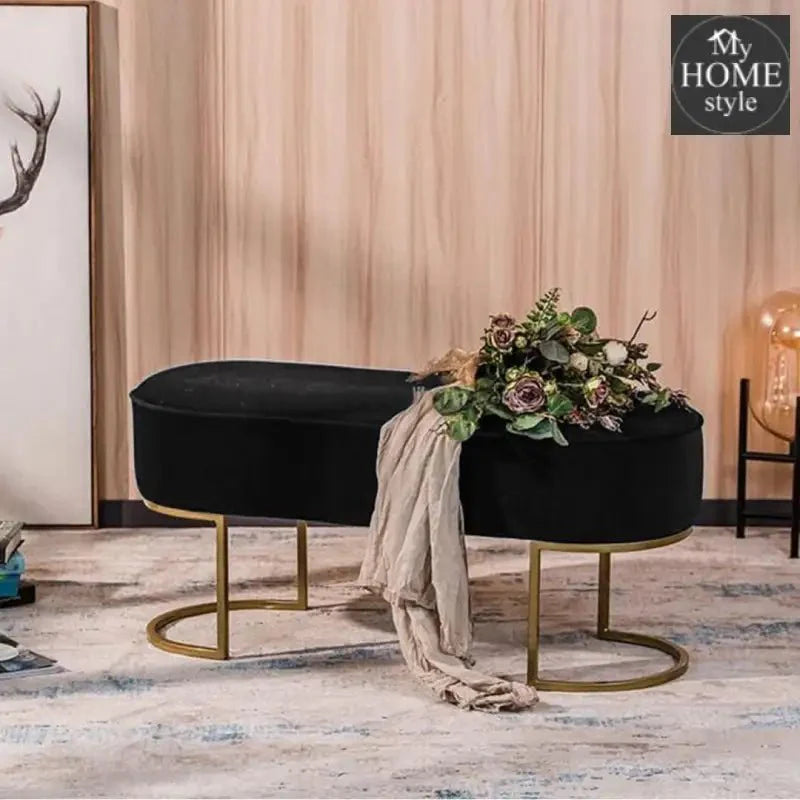 3 Seater Luxury Velvet Stool With Golden Steel Stand -1128
