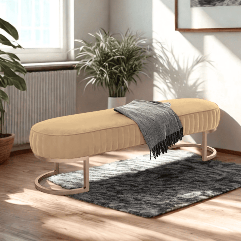 3 Seater Luxury Wooden Stool With Steel Stand -473