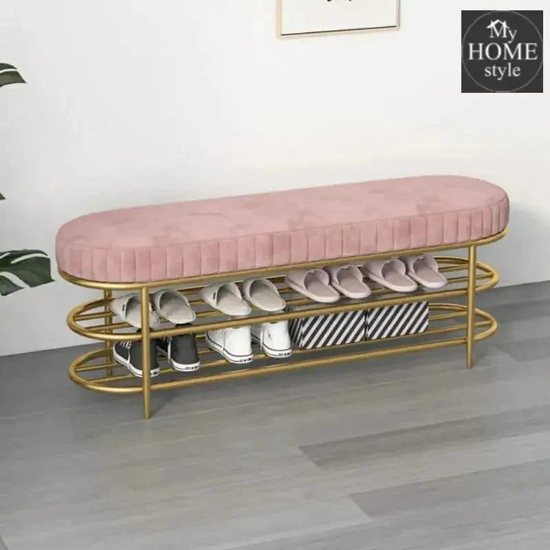 3 Seater Luxury Wooden Stool With Steel Stand And Shoe Rack -1211