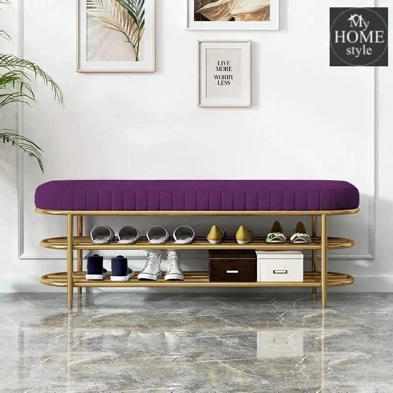 3 Seater Luxury Wooden Stool With Steel Stand And Shoe Rack -494