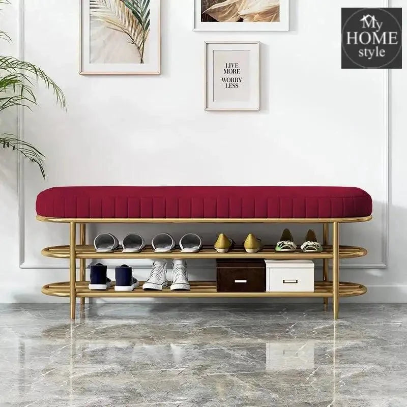 3 Seater Luxury Wooden Stool With Steel Stand And Shoe Rack -496