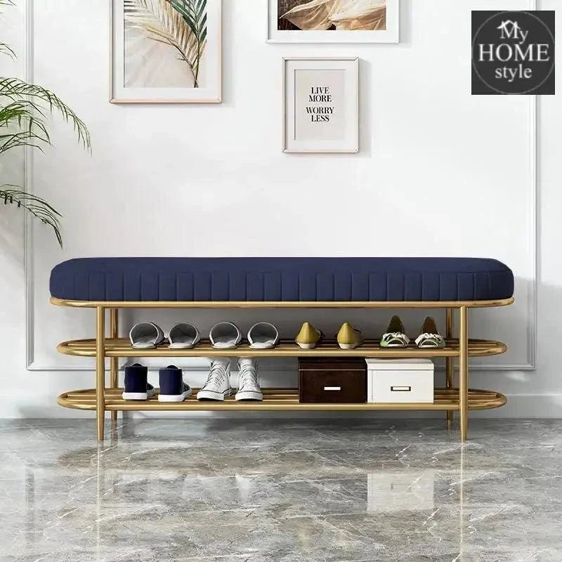 3 Seater Luxury Wooden Stool With Steel Stand And Shoe Rack -497