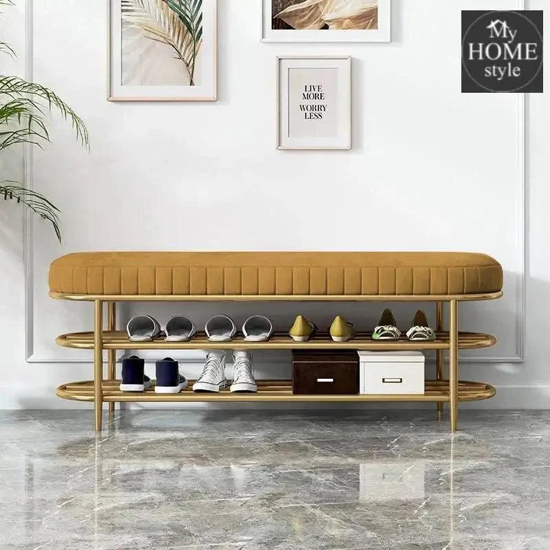 3 Seater Luxury Wooden Stool With Steel Stand And Shoe Rack -499