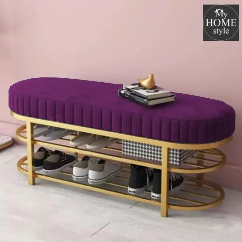 3 Seater Luxury Wooden Stool With Steel Stand And Shoe Rack -503