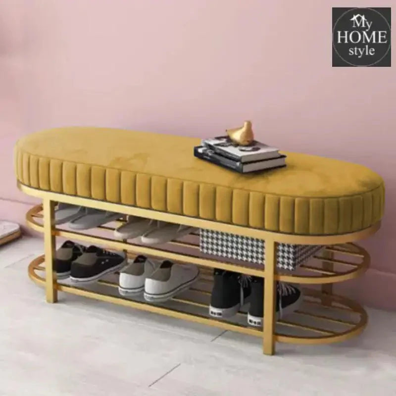 3 Seater Luxury Wooden Stool With Steel Stand And Shoe Rack -508