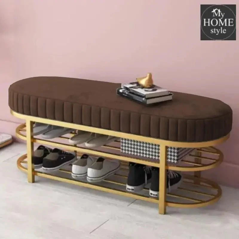 3 Seater Luxury Wooden Stool With Steel Stand And Shoe Rack -509