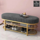 3 Seater Luxury Wooden Stool With Steel Stand And Shoe Rack -510