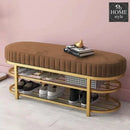 3 Seater Luxury Wooden Stool With Steel Stand And Shoe Rack -511