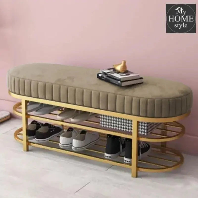 3 Seater Luxury Wooden Stool With Steel Stand And Shoe Rack -512