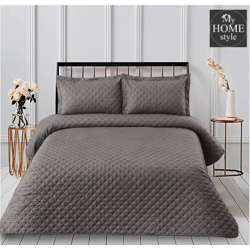 3Pcs Pure Luxury Bedspread Grey