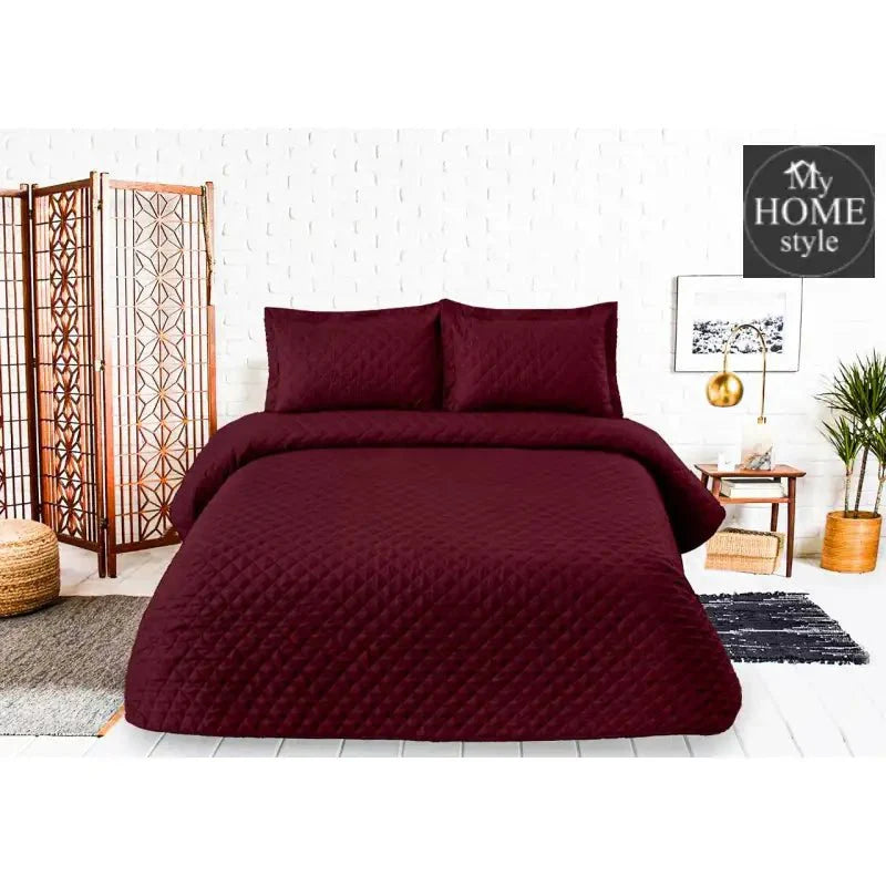 3Pcs Pure Luxury Bedspread Maroon