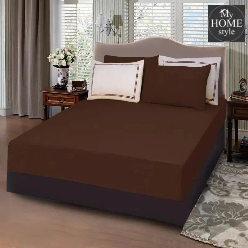 5 PCs Baratta Stitched Fitted Sheet Set Brown