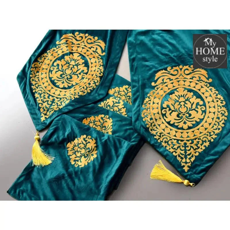 5 Pc's Luxury Velvet Embroidered Table Runner Set