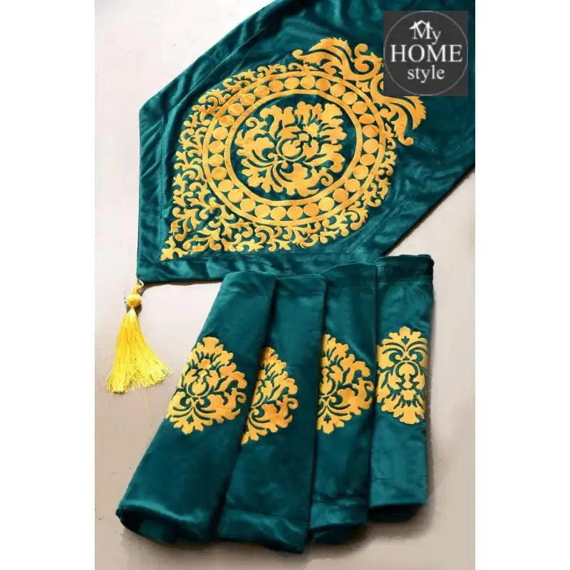 5 Pc's Luxury Velvet Embroidered Table Runner Set