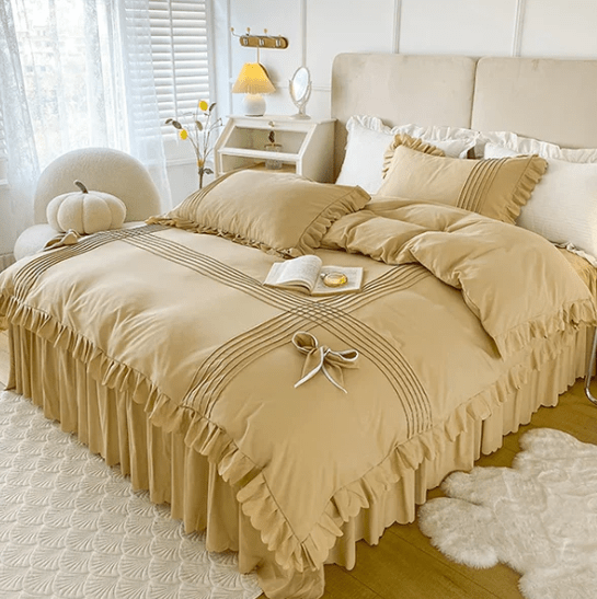 6 Pcs Elegant Ruffled Pleated Duvet Set - 1244
