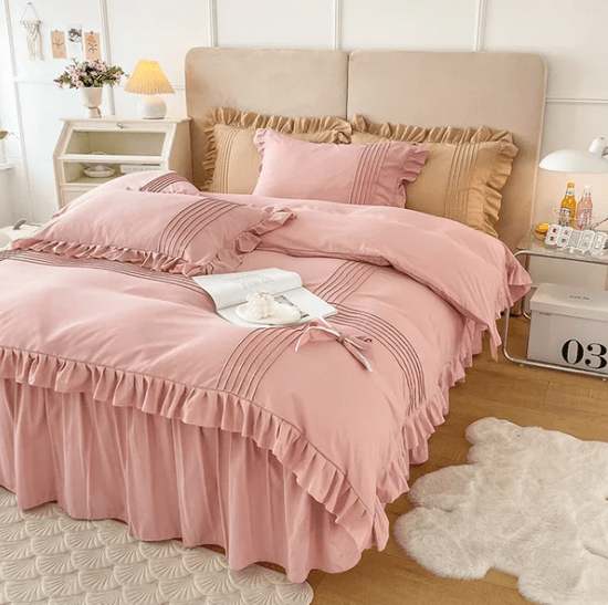 6 Pcs Elegant Ruffled Pleated Duvet Set - 1244