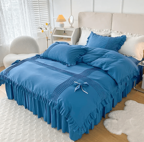6 Pcs Elegant Ruffled Pleated Duvet Set - 1244