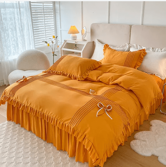 6 Pcs Elegant Ruffled Pleated Duvet Set - 1244