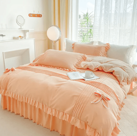 6 Pcs Elegant Ruffled Pleated Duvet Set - 1244