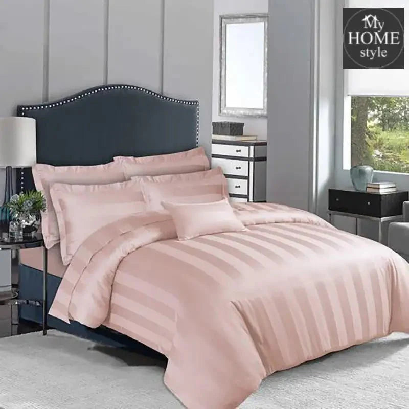 6 Pcs Luxury Baby Pink Satin Stripe Duvet Set