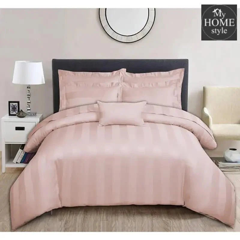 6 Pcs Luxury Baby Pink Satin Stripe Duvet Set