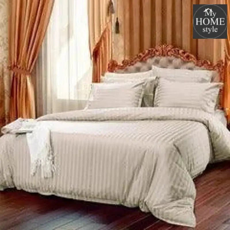 6 Pc's Luxury beige Satin Stripe Duvet Set