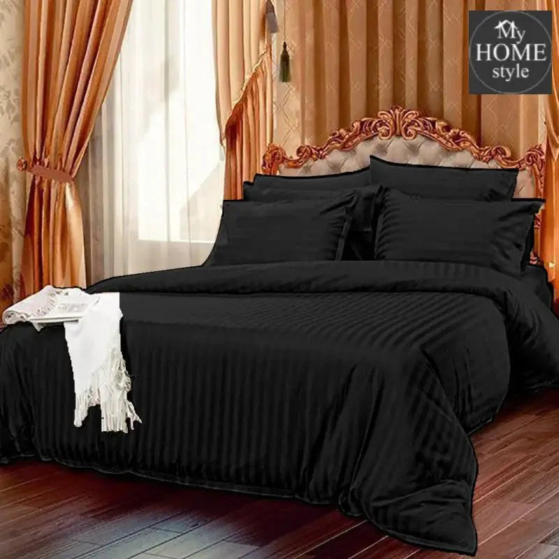 6 Pc's Luxury Black Satin Stripe Duvet Set