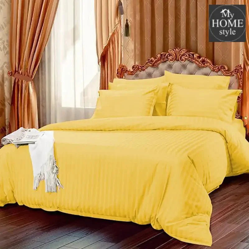 6 Pc's Luxury Butter Yellow Satin Stripe Duvet Set