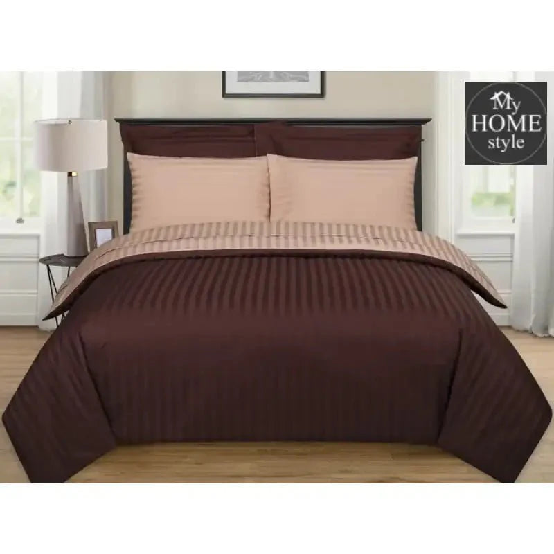 6 Pcs Luxury Chocolate & Tan Satin Stripe Duvet Set