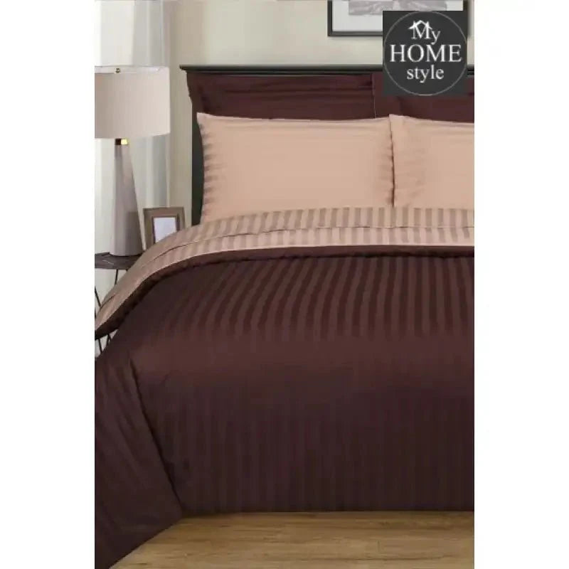 6 Pcs Luxury Chocolate & Tan Satin Stripe Duvet Set