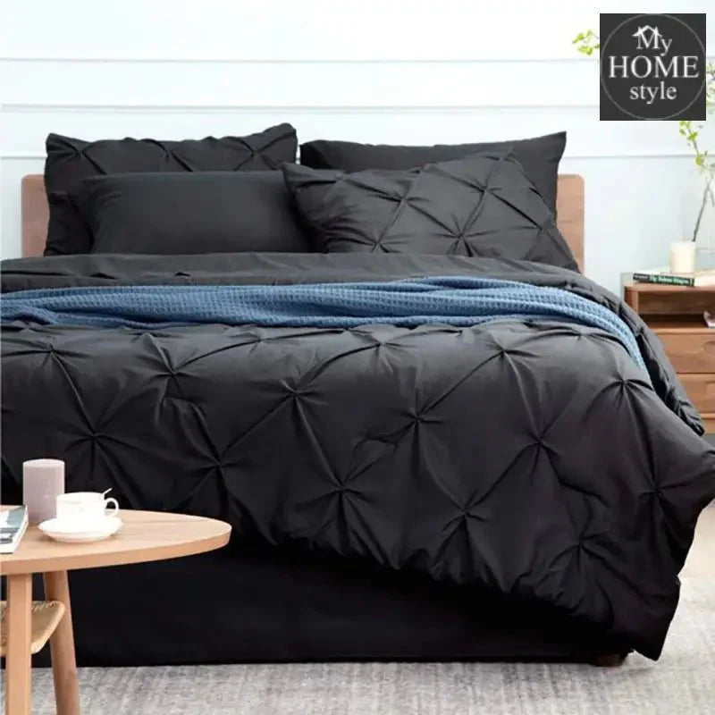 6 Pc's Luxury Diamond Pintuck Bedspread Light Filled Black