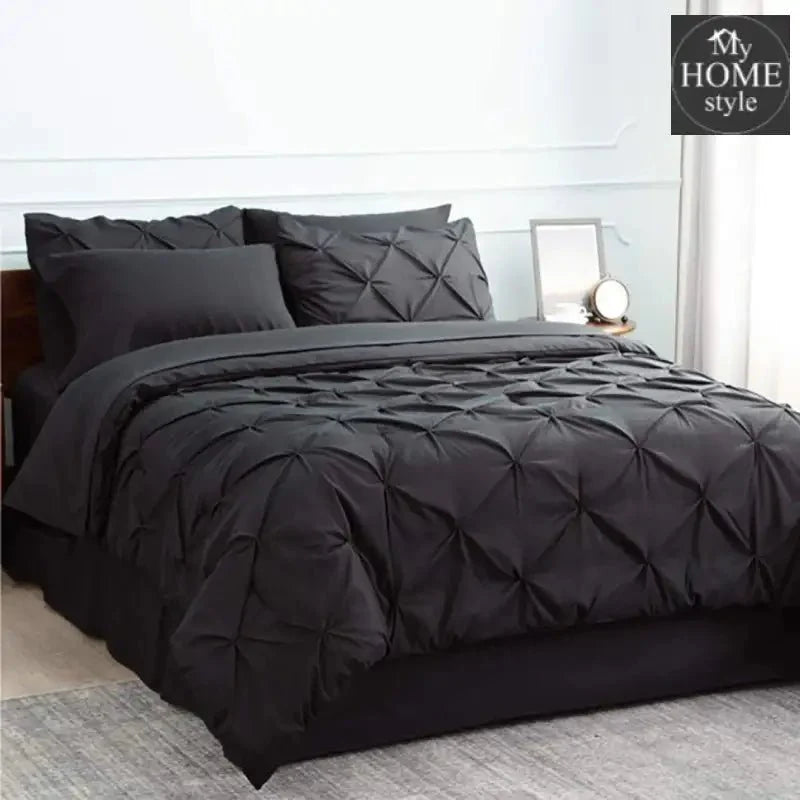 6 Pc's Luxury Diamond Pintuck Bedspread Light Filled Black