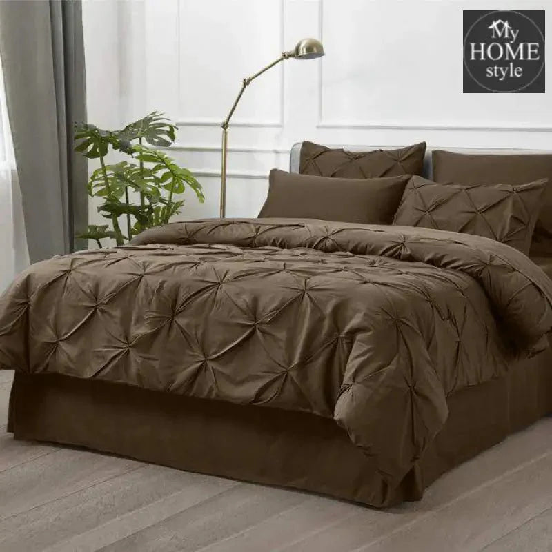 6 Pc's Luxury Diamond Pintuck Bedspread Light Filled Brown