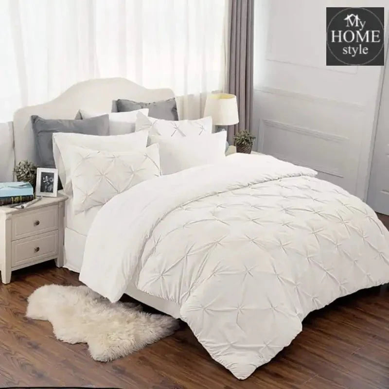 6 Pc's Luxury Diamond Pintuck Bedspread Light Filled Cream