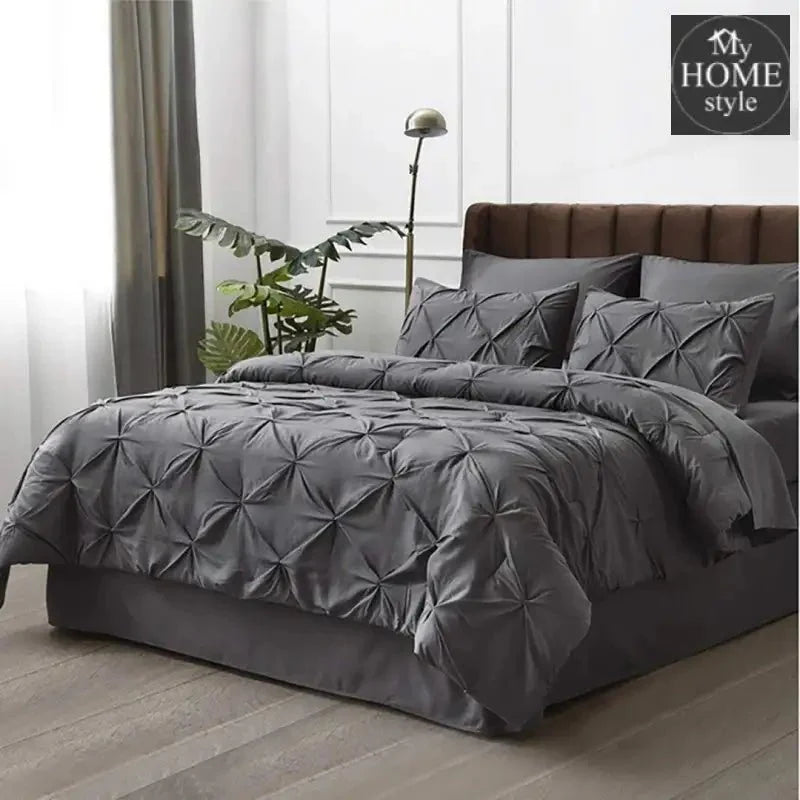 6 Pc's Luxury Diamond Pintuck Bedspread Light Filled Grey